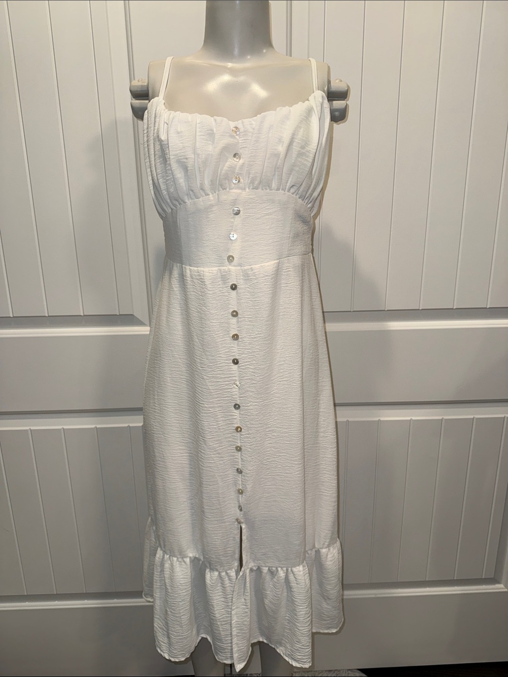 Charlotte Russe White Button-Front Ruffle Hem Sundress